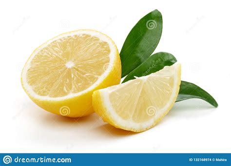 Fresh Lemon With Leaves Isolated On White Background Stock Photo