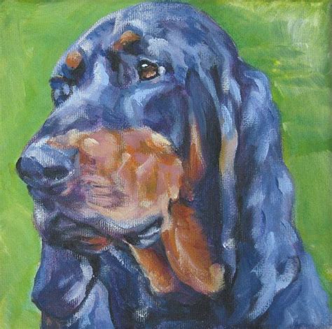 Black And Tan Coonhound Dog Art Canvas Print Of La Shepard Painting 8x8