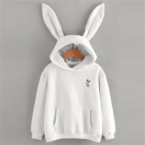 women cute rabbit ears winter hooded sweatshirt women embroidery hoodies loose long sleeve