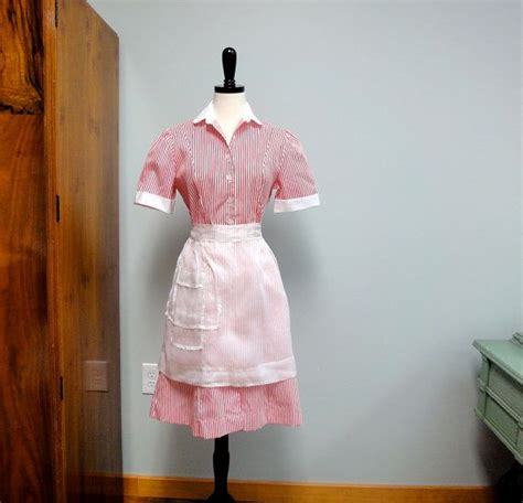 Vintage Waitress Dress Or Candy Striper Uniform Red And White Striped