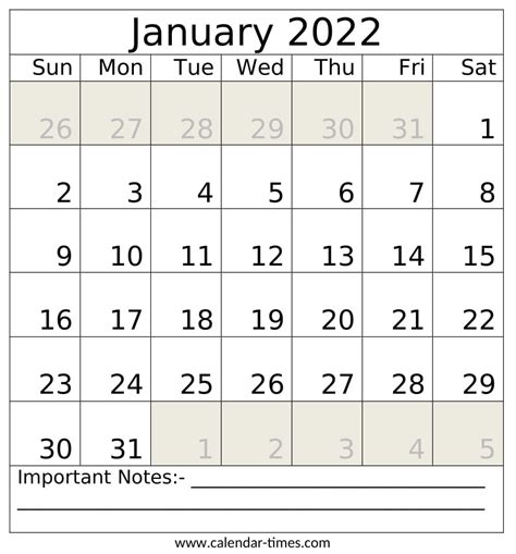 January 2022 Calendar Printable Pdf Word Excel Template Download