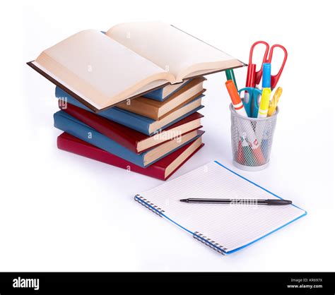 Pile Of Books Writing Book And Pen Stock Photo Alamy