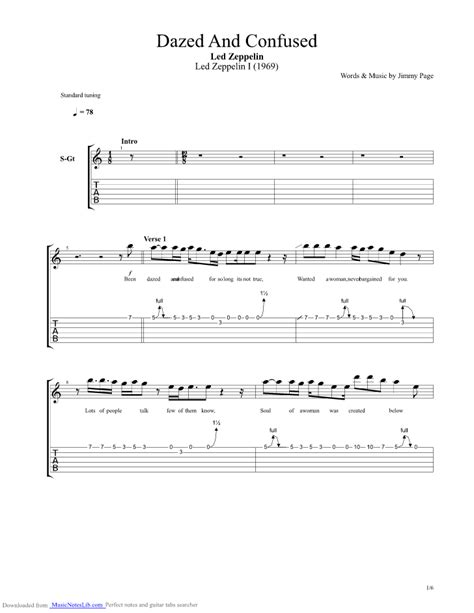 Dazed And Confused Bass Tab - Dazed And Confused guitar pro tab by Led Zeppelin @ musicnoteslib.com