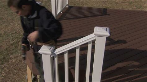 Place a scrap piece of 1 decking board running parallel to bottom rail for support when installing balusters. Veranda PVC Stair Rail Installation Spanish - YouTube