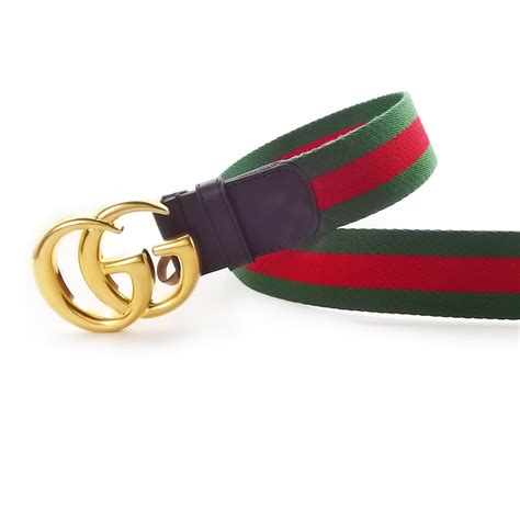 Gucci Contoured Gg Stripe Ribbon Creased Belt Green Red Gold