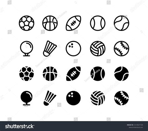 Different Sports Balls And Ball Icons In Black On White Stock Photo