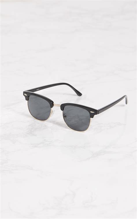 Black Half Lens Aviator Sunglasses Prettylittlething