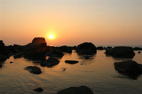 图片素材 海滩 滨 岩 海洋 地平线 太阳 日出 日落 早上 波 黎明 黄昏 晚间 反射 湾 岬 余辉