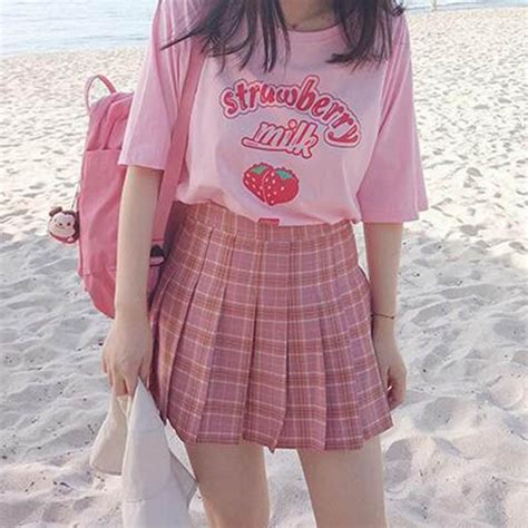 Pink Strawberry Printing T Shirt Ad0085 Cute Outfits Kawaii Clothes
