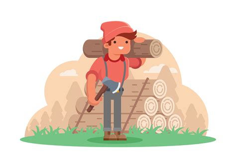 Woodcutter Carrying Lumber And Wooden Axe 165530 Vector Art At Vecteezy