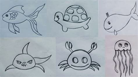 How To Draw Water Animals Easy Sea Animals Drawing Girijas