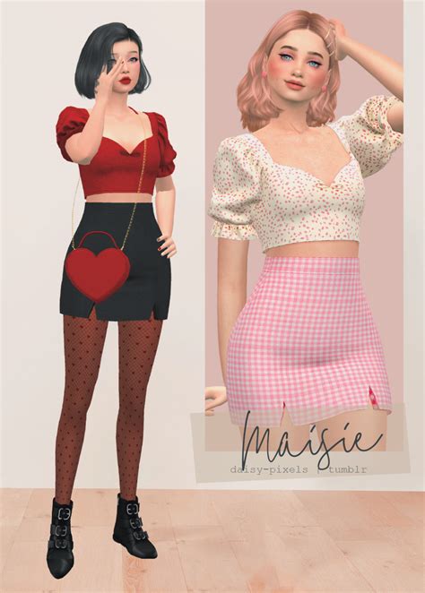 ̗̀ Maisie Set ̖́ Ts4 Daisy Pixels In 2022 How To Make Skirt