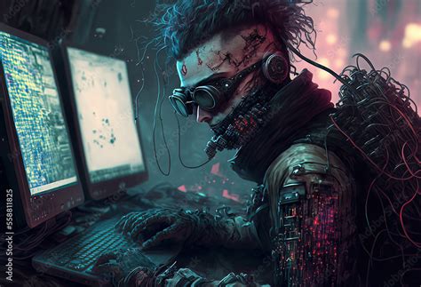 Digital Art Of A Futuristic Male Hacker In Cyberpunk Anime Style With