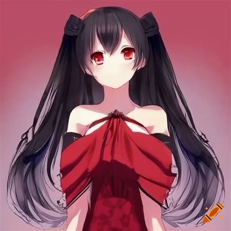 Cute Anime Girl With Twin Tails And Red Dress