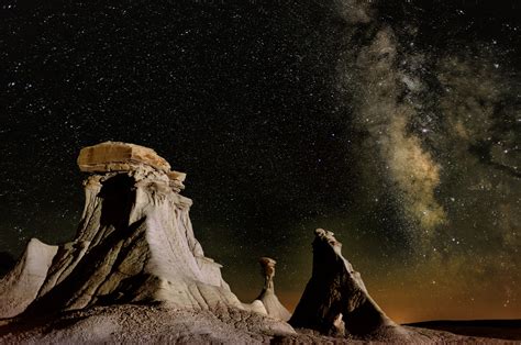 Nature Landscape Mountains New Mexico Usa Night Stars Rock Desert Milky