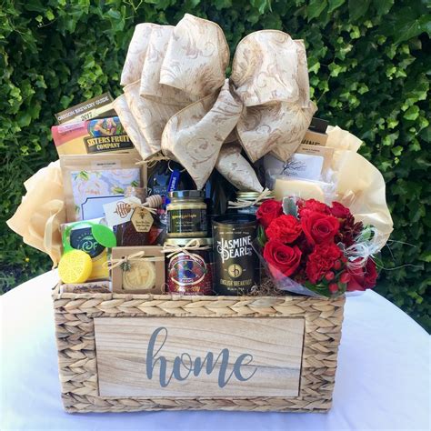 A wide variety of gift basket ideas and things to put in a gift basket to make a cheap and easy gift. New Home Gift Basket. Real Estate Closing Gift with fresh ...