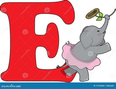The Letter E An Elephant English Children Alphabet Stock Image