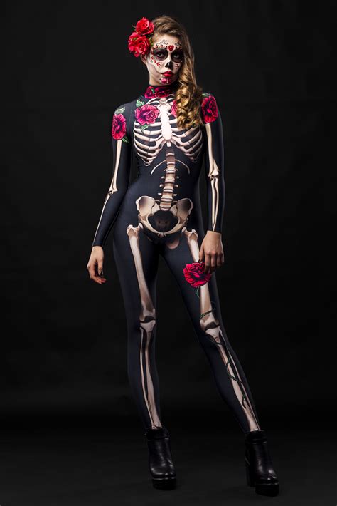 Lady Death Halloween Full Body Skeleton Catsuit Costume For Women