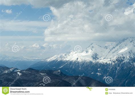 Snow Capped Mountain Peaks Of The Caucasus Stock Photo Image Of