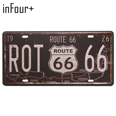 Hot Rot Route 66 License Plate Metal Plate Car Number Tin Signs Bar Pub