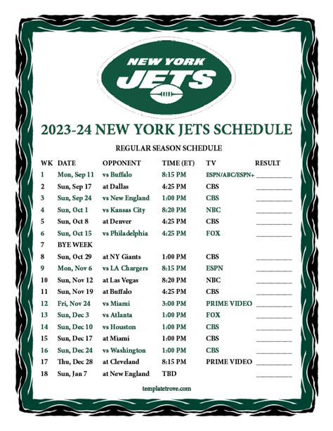 Ny Jets Printable Schedule Find Out The Latest Game Information For
