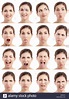 Multiple close-up portraits of the same woman expressing different ...