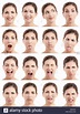 Multiple close-up portraits of the same woman expressing different ...