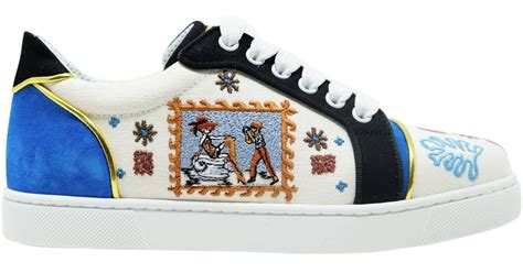 Christian Louboutin Vieira Canvas And Suede Sneaker In Blue Lyst