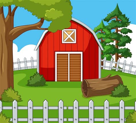 Premium Vector Farm Scene With Red Barn