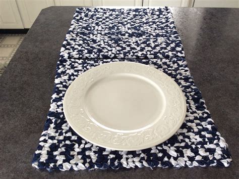 Navy And White Ready To Ship Twined Rag Placemat Set Table Mat Set Of 2