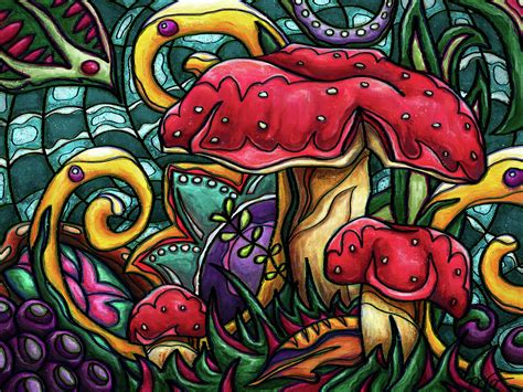 Magic Mushrooms Painting Colorful Mushrooms Painting By Nadia Chevrel