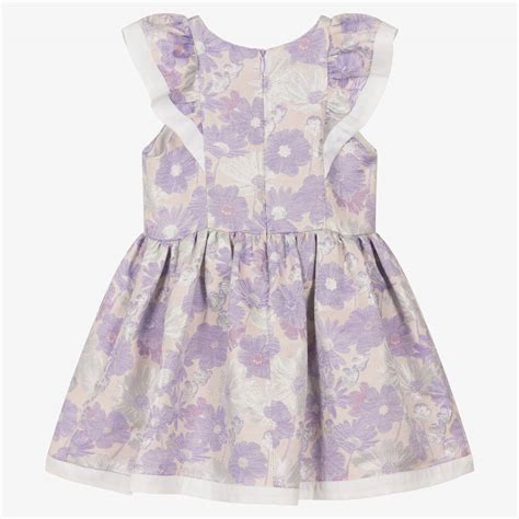 Hucklebones London Girls Lilac Floral Jacquard Dress Childrensalon