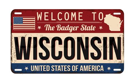 Welcome To Wisconsin Vintage Rusty License Plate Stock Vector Colourbox