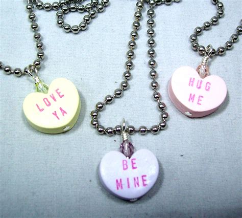 Conversation Heart Valentine Necklace On Ball Chain You Pick Etsy