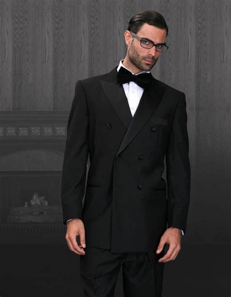 Mens Classic Wool Double Breasted Tuxedo In Black Double Breasted