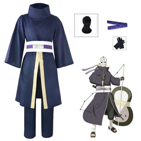 Naruto Uchiha Obito Cosplay Coat Pants Glove Mask Anime Costume Set