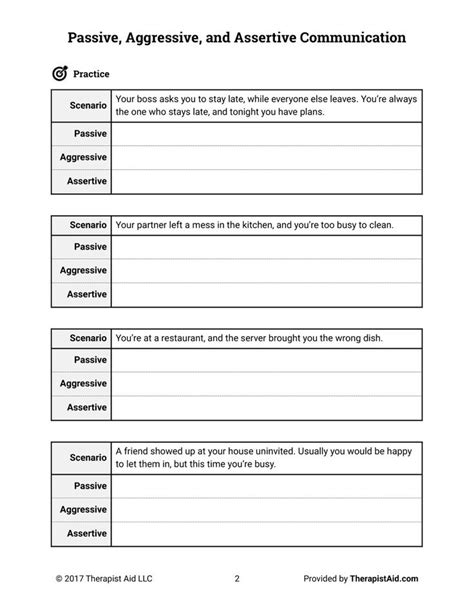 passive aggressive and assertive communication [pt 2] couples therapy worksheets assertive