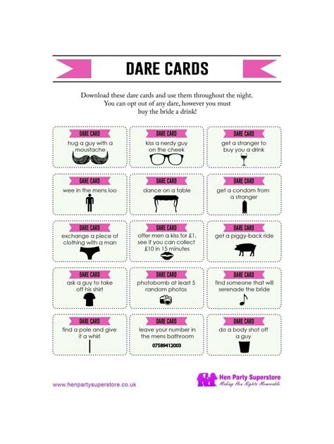 Free Dare Cards Hen Party Game 1000s Of Products Available