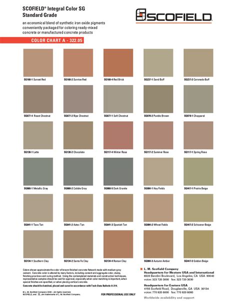 Scofield Integral Color Sg Color Chart 1571400 Spartan Concrete