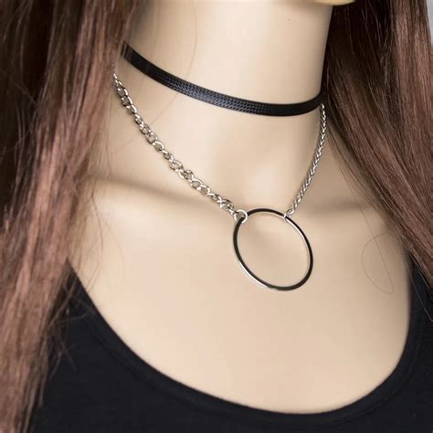Steampunk Multilayer Silver Gold Chains Big Round Circle Metal Choker