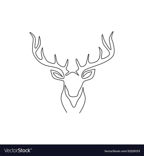 One Single Line Drawing Adorable Head Deer Vector Image