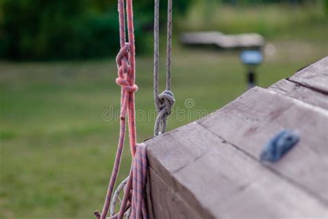 Climbing Stand Simulator Outdoors The Ropes Are Tied Stock Photo Image Of Leisure Climber