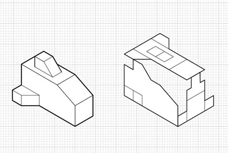 Isometric view drawing example 1 (easy). Drawing types - Orthographic Drawing