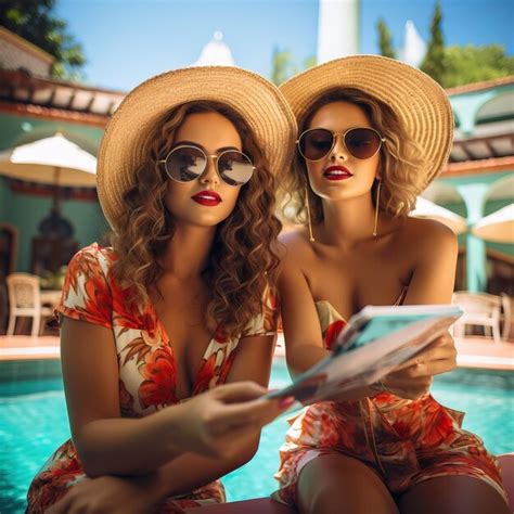 Premium Ai Image Two Women Wearing Sun Glasses Sit Next To Each Other And One Reading A Book