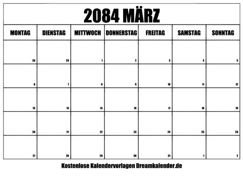Kalender März 2084