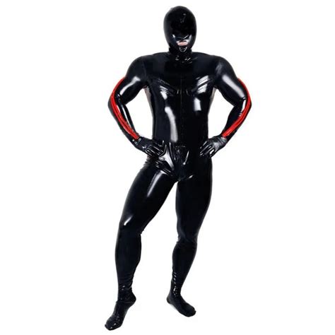 latex natural rubber sexy full body hooded black latex catsuit open mouth unisex latex bodysuits