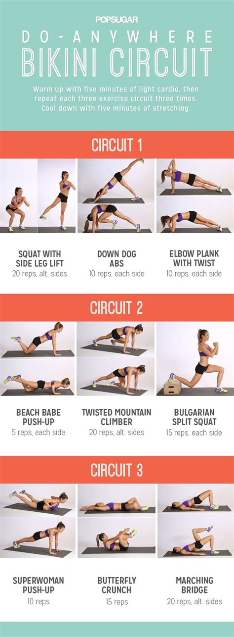 Do Anywhere Bikini Circuit Home Workout Printable Bodyweight Exercises Popsugar Fitness