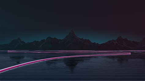 Hd Wallpaper Mountains Music Background Neon Highway Synth