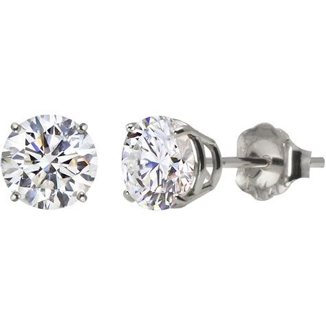 K White Gold Mm Round Lab Created White Sapphire Gem Stud Earrings