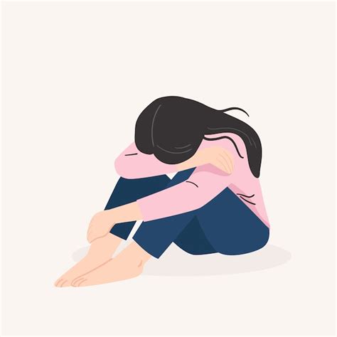 Triste Mujer Solitaria Chica Joven Deprimida Ilustración Vectorial En